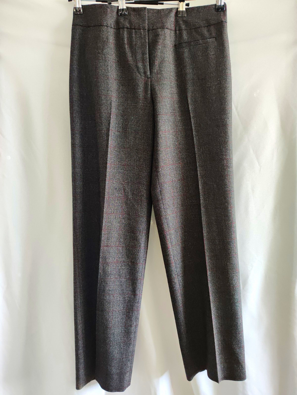 Chico's Women’s 4 Gray Red Plaid Dress Pants Straight Leg Flat Front Pockets 29"
